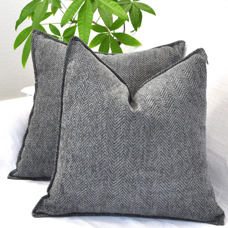 Chevron Throw Pillow Covers Soft Chenille Cushion Pillowcases, 20" H x 20" W, Gray, Down Feather