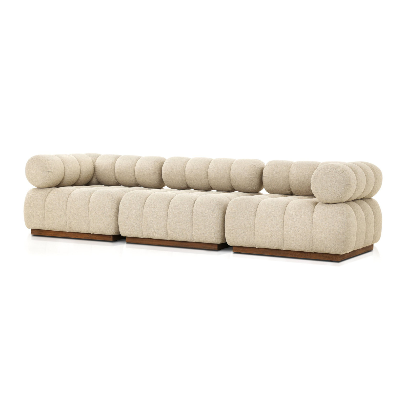Martinique 73" Teak Patio Sectional, Hayes Cream Cushion/Stained Saddle Frame, Symmetrical