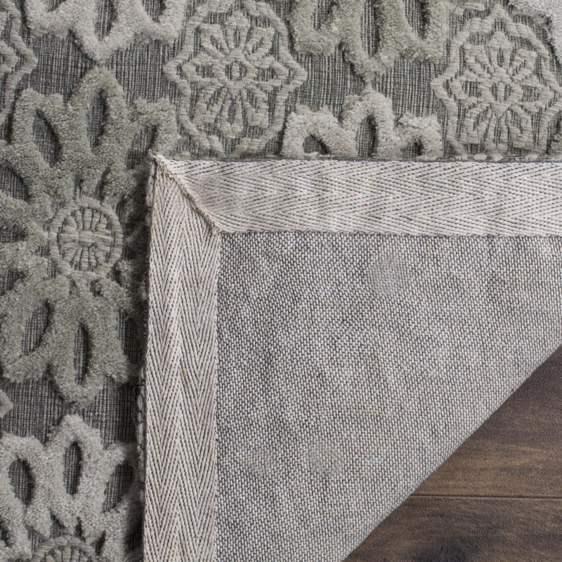Gray and Ivory Hand-Knotted Wool Floral 4' x 6' Rug
