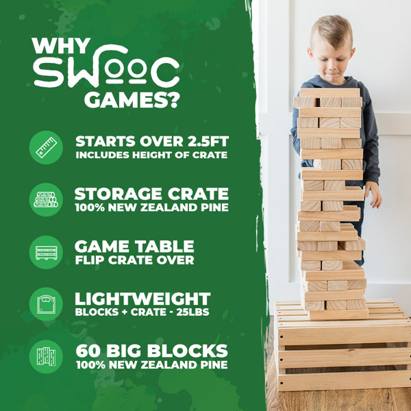 Classic Giant Wooden Blocks Tower Stacking Game, Outdoors Yard Game by Hey!  Play!