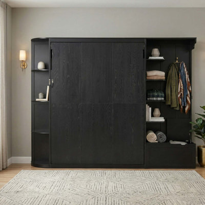 Space-Saving Queen Murphy Bed with Integrated Storage and LED Lighting