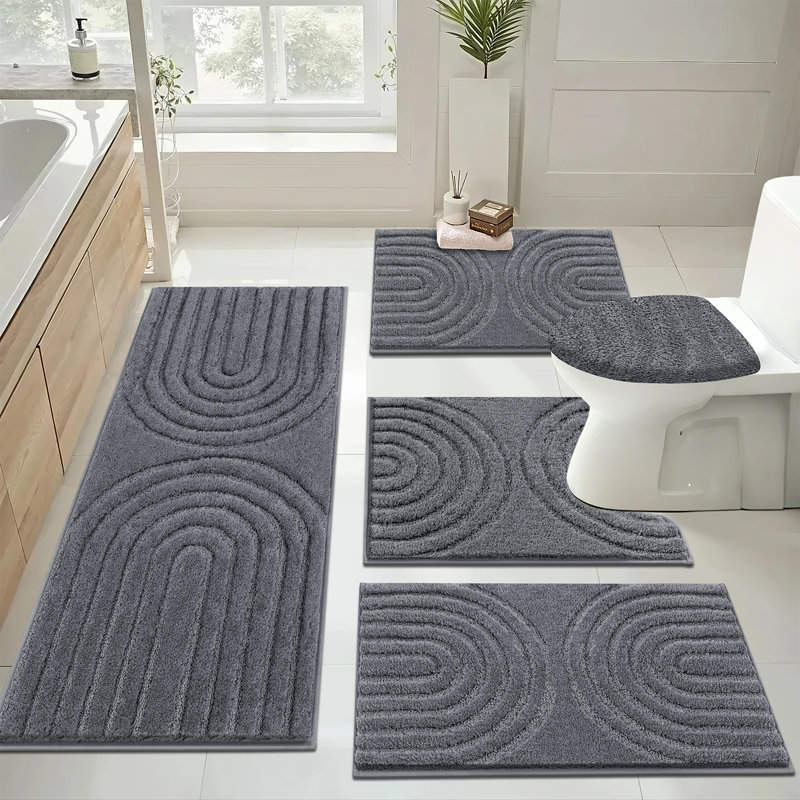 Absorbent Bath Mat Bathroom Rug (Set of 5), Dark Gray