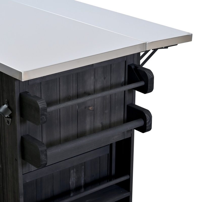 Îlot de cuisine d'extérieur en bois massif extensible 19,3 po / 28 po, Noir