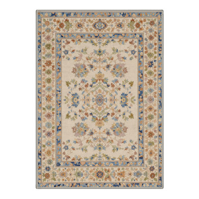 Allsop Verdant Floral Machine Washable Blue / Green / Beige Indoor Area Rug with Non-Slip Backing