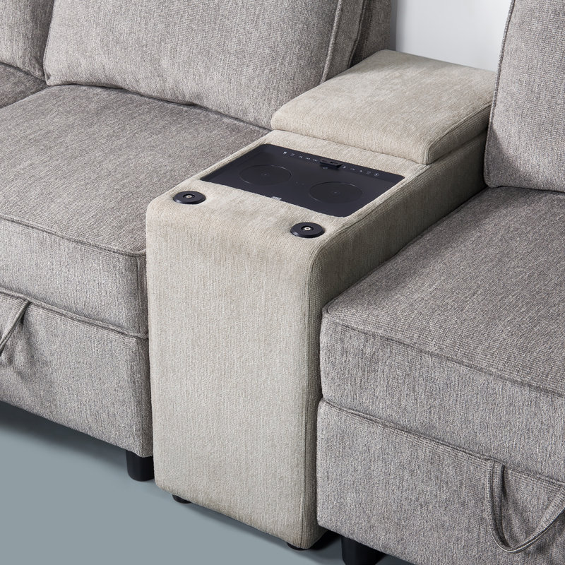 Madella Audio Smart End Tables with Storage and Built-in Outlets,Power Grommet for Sofa Sectional, White