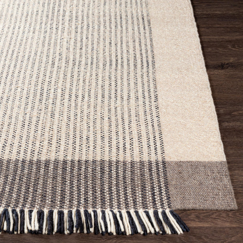 Tapis rayé en laine brun clair / gris anthracite / gris Tina, Rectangle 12 pi x 15 pi