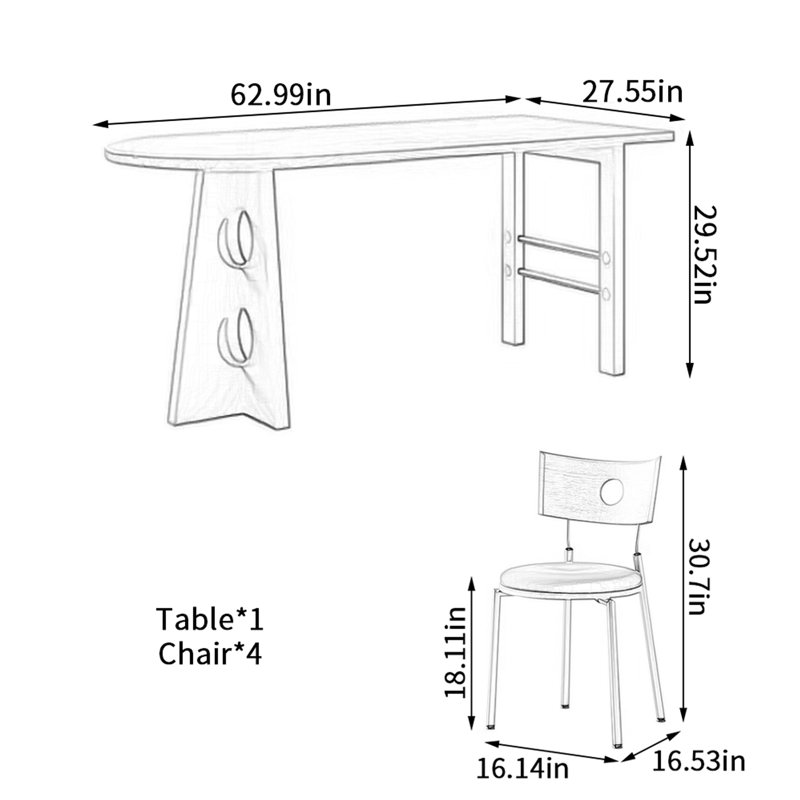 Creative Art Irregularly Designed Dining Table Set, 29.52" H x 62.99" W x 27.55" D