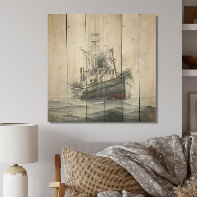 «Ardrie Fisherman's Boat On The Ocean I», reproduction sur bois sans cadre