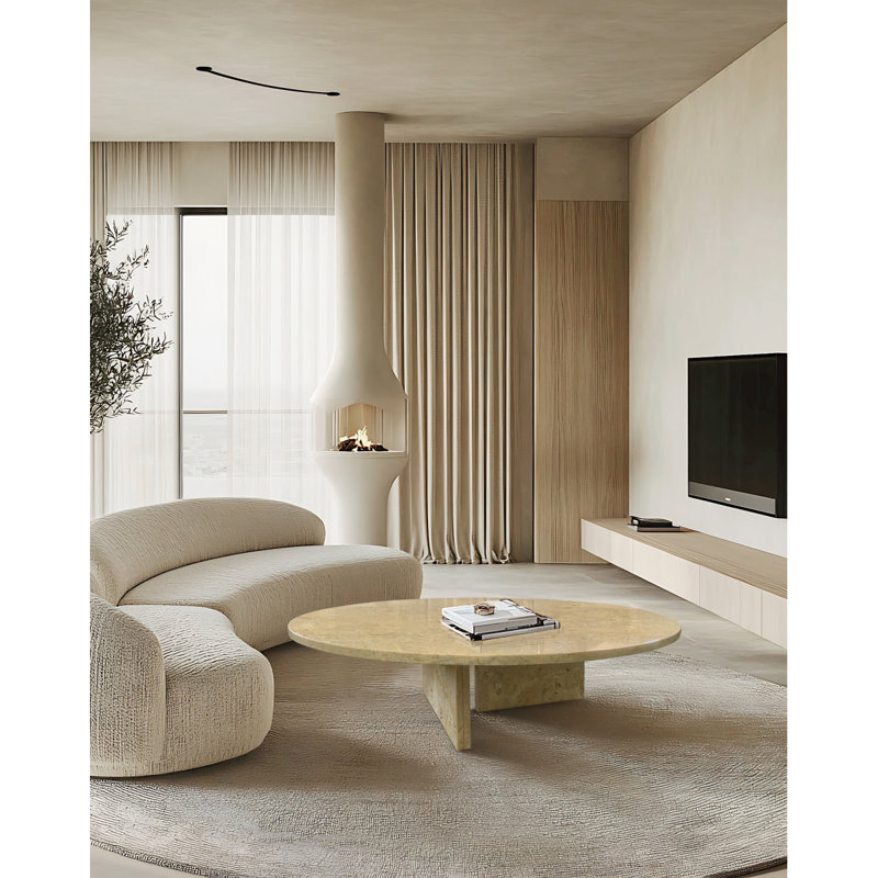 Table basse en marbre naturel Glod, table de salon, pierre naturelle, 35,4 H 9,8 pouces / 90 H 25 cm, Jaune clair