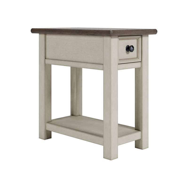 Chailey End Table with Storage and Built-In Outlets, Weathered Gray/Antique White, 24.13" H x 14" W x 24.13" D