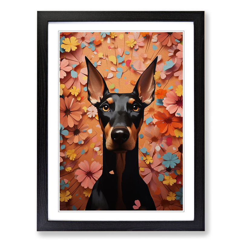 Doberman Dadaism - Single Picture Frame Print on Wood, 46" H x 34" W x 2" D, Black