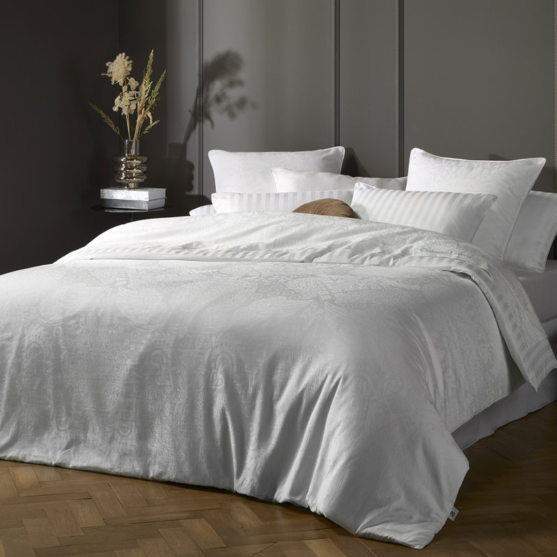 Flat Sheet Cotton Satin Jacquard Woven Arles White - 260 X 290 Cm, 240 X 300 cm