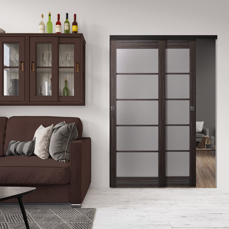 Panelled Glass and Manufactured Wood Palladio 5-Lite Sliding Closet Door, 47.8" x 79.4", Oak
