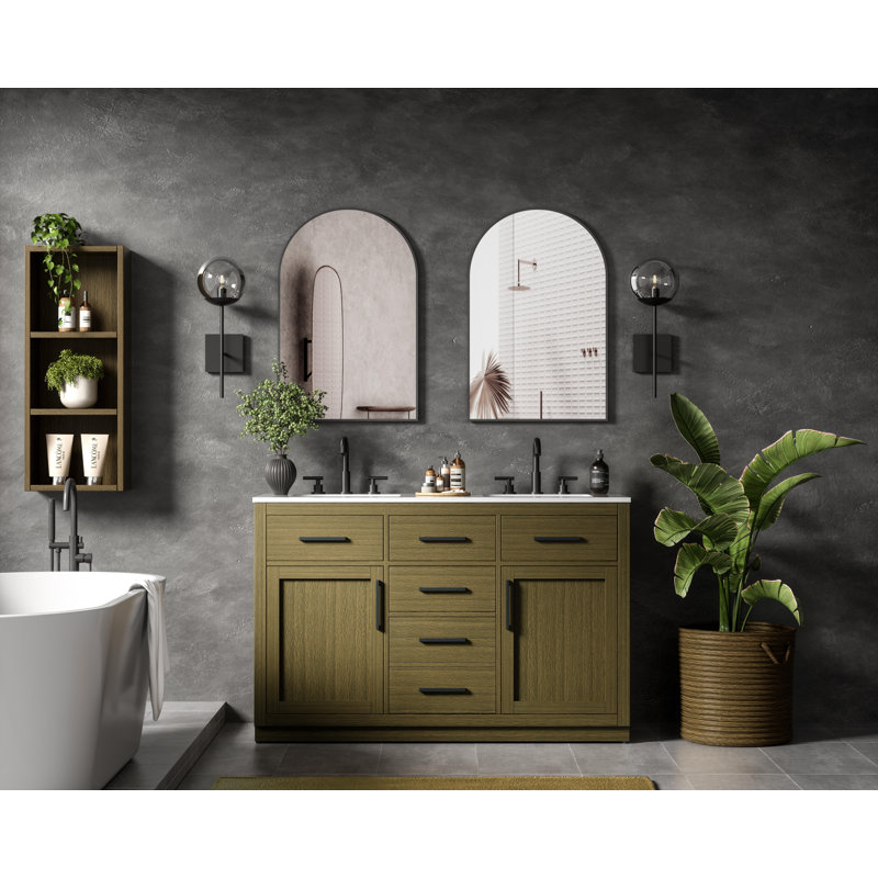 Meuble-lavabo double 54 po Ahner, Châtaignier brun