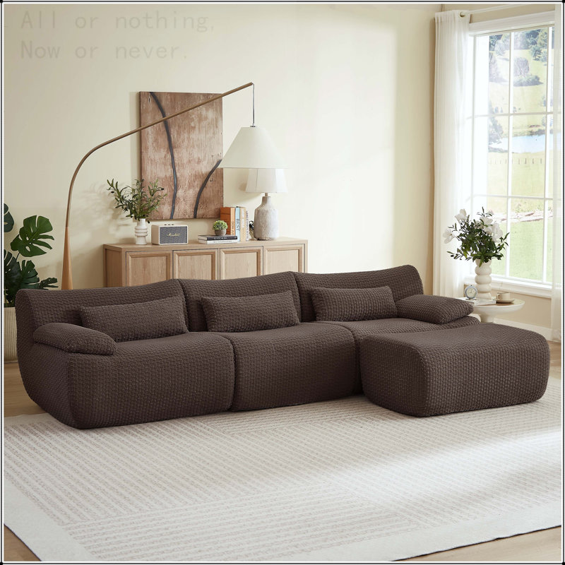 Canapé modulaire Cloud, aucun assemblage requis, 4 sièges, Velours côtelé brun