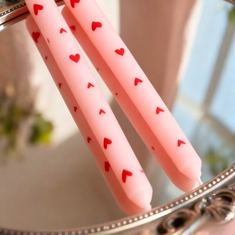 Ensemble de 6 chandelles effilées en forme de cœur rose, chandelles faites à la main de 10 pouces