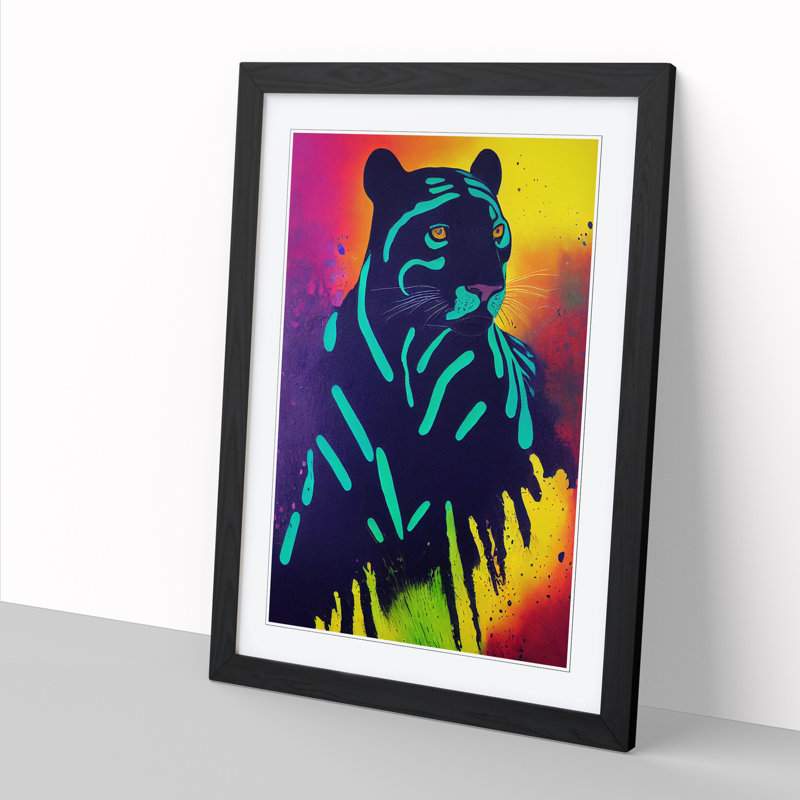 Panther Hydrodipped - Single Picture Frame Painting, 64cm H x 46cm W x 2cm D, Oak
