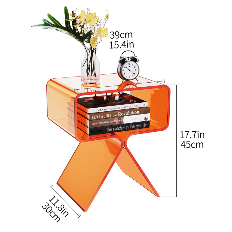 Betzabet Acrylic Side Table, Bedside Table Nightstand, Orange