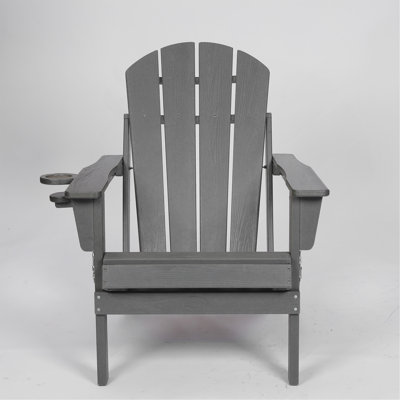 Chaise Adirondack pliante avec porte-gobelet double - Chaise Adirondack en composite avec texture de bois, gris