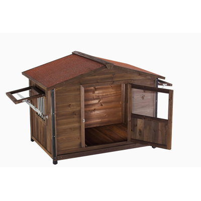 Unique All-Around Iron Frame,Outdoor Large Wooden Cabin House Style Wooden Dog Kennel