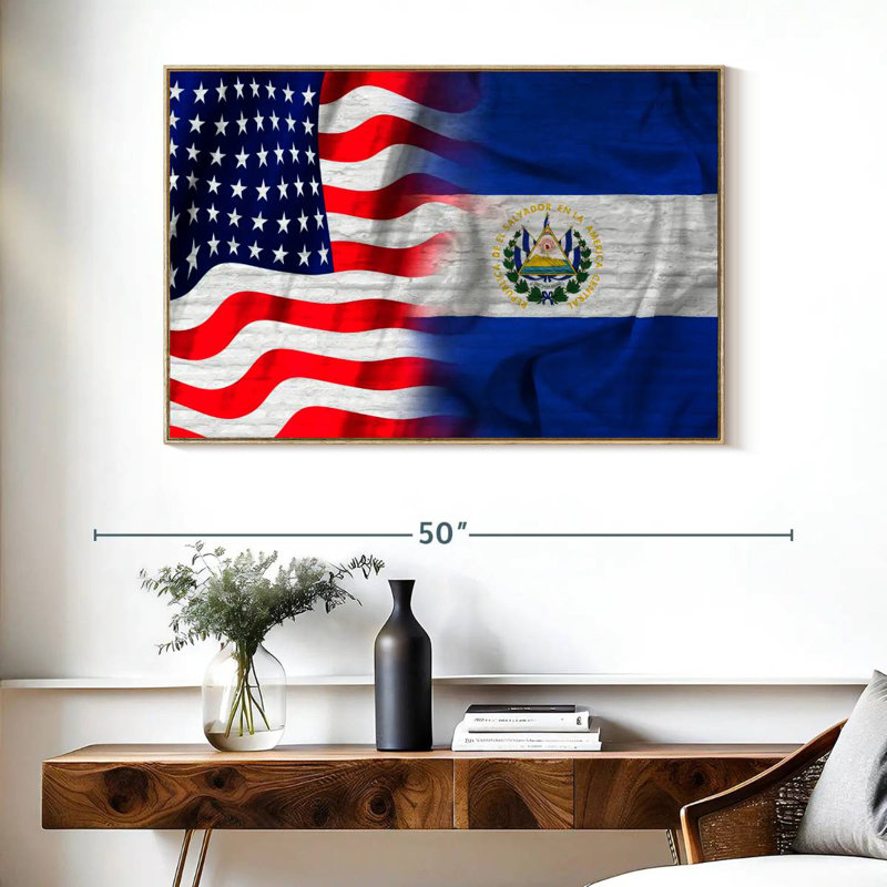 États-Unis et Salvador Nishi au Salvador, 40 po x 27 po, Cadre flottant en bois naturel