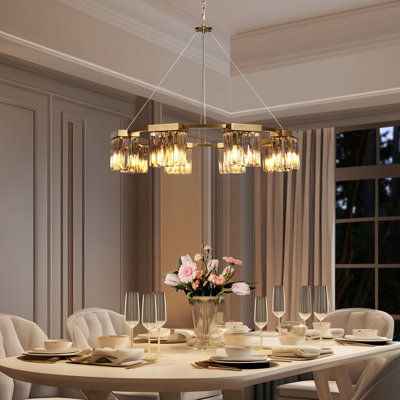 Barela 31.5" W 8-Light Dimmable Chandelier with Crystal Wagon Wheel
