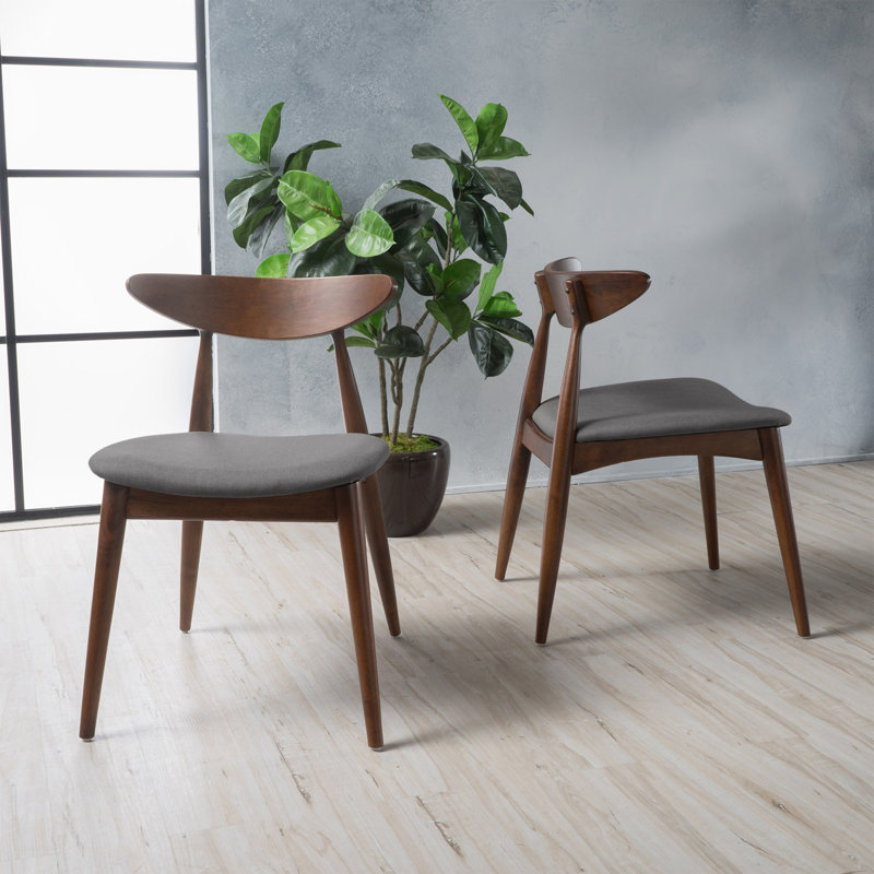 Ensemble de 2 chaises rétro en bois d'hévéa avec dossier ergonomique et coussins moelleux, noyer et gris clair, Gris, Noyer