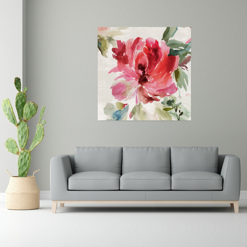 Pivoine d'automne I, art naturel délicat et abstrait, H 48 po x l 48 po