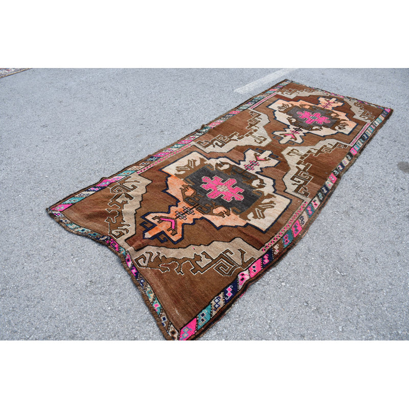 Tapis de couloir vintage brun Oushak brun pour l'extérieur ou comme tapis d'escalier élégant
