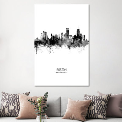 Boston Massachusetts Skyline Portrait Black And White by Michael Tompsett - Wrapped Canvas Gallery-Wrapped Canvas Giclée