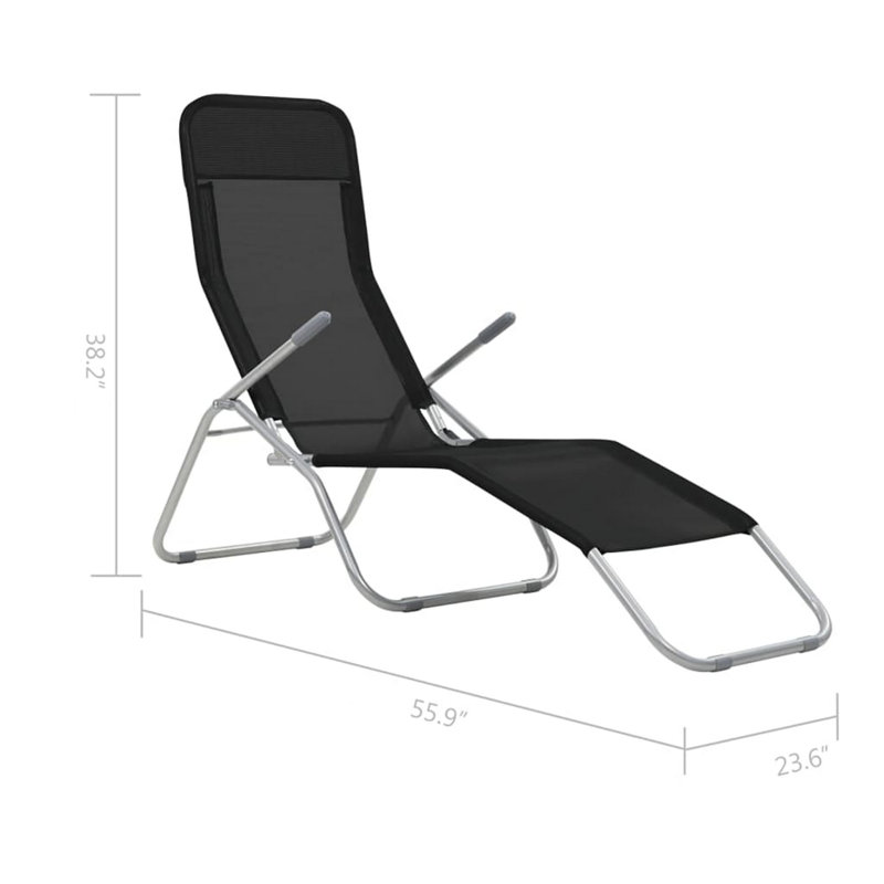 Ensemble de 2 chaises longues pliantes en acier chromé et polyester enduit de PVC noir