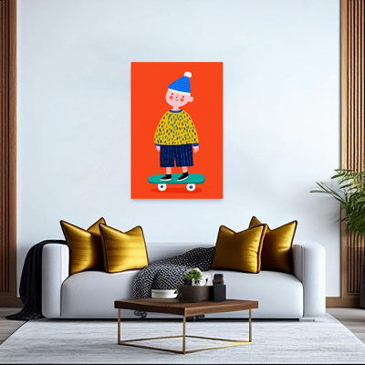 Skating Boy No 01 Colorful Playful Vibrant Wall Art Print 1 Piece Wrapped Canvas Wall Art