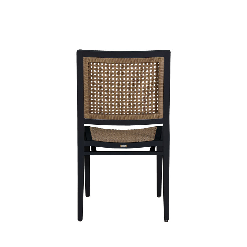 Bermuda Aluminum and Cane Stacking Side Chair, Welt + Standard Fill, Verona Fossil(463), Midnight And Natural Cane
