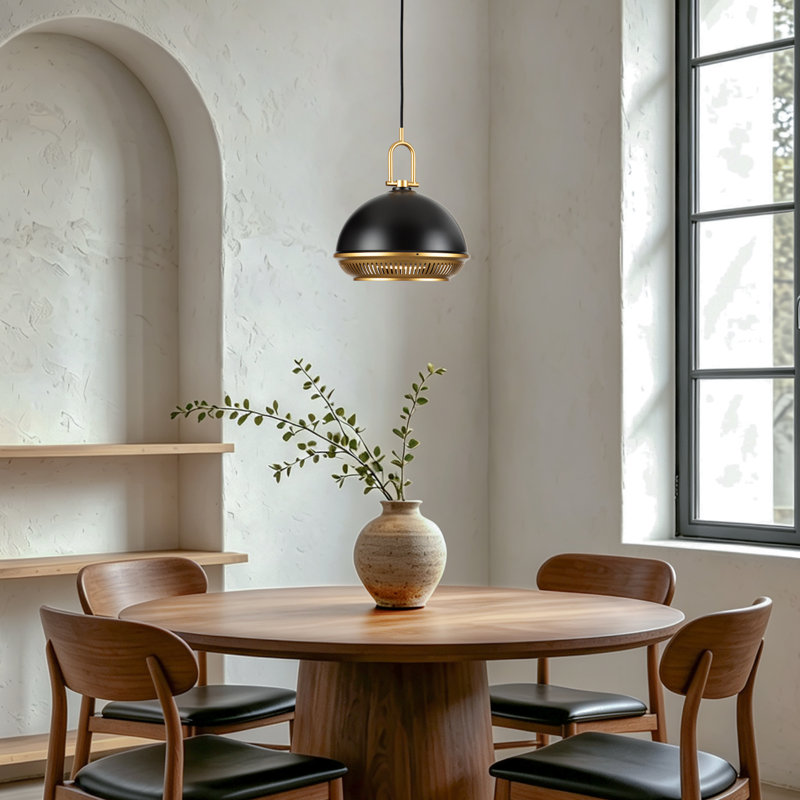 Luminaire suspendu antique en forme de dôme de 9,8 po avec abat-jour creux noir et base E26 à intensité variable pour salle à manger d'îlot de cuisine Farmhouse