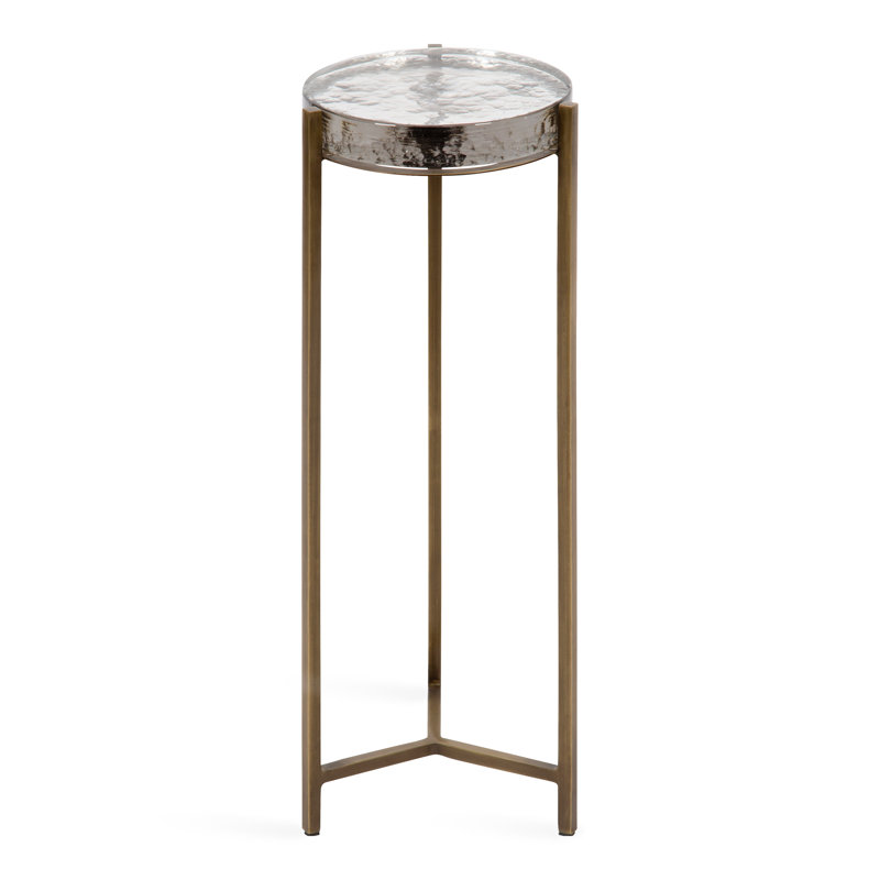 Eveland Round Metal Drink Table, Brass, Clear Glass