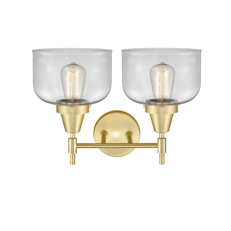 Éclairage pour meuble-lavabo 2 lumières 17 po Caden - H 5,75 po, Ampoule incandescente rétro 60 watts, Laiton satiné, Clair