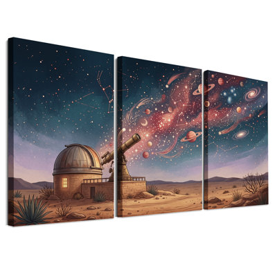 «Desert Observer Telescope Pointing at Starry Sky», ensemble de 3 toiles