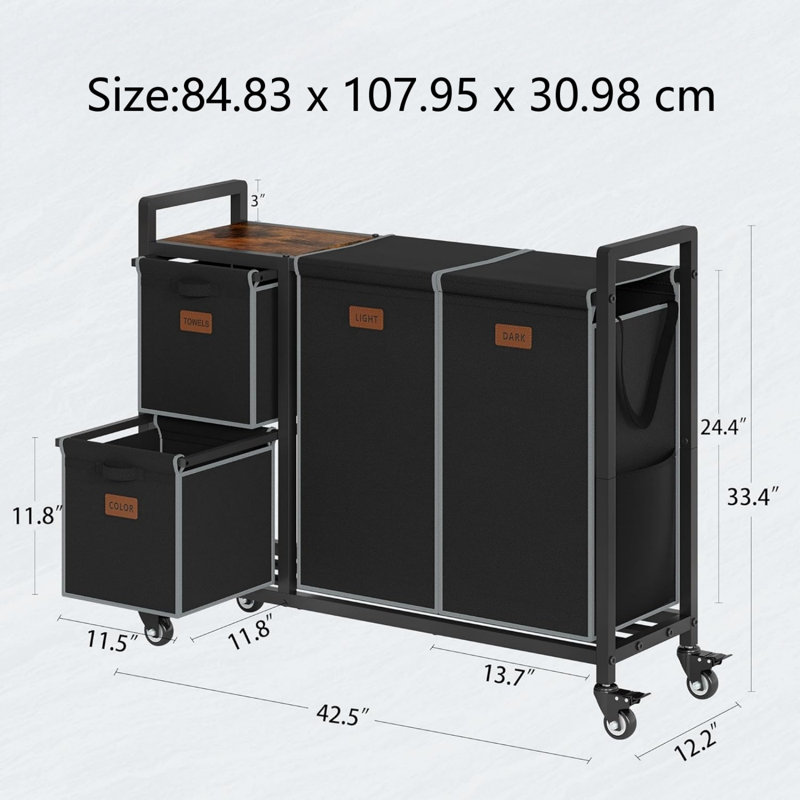 Steel Laundry Cart, Black/Grey