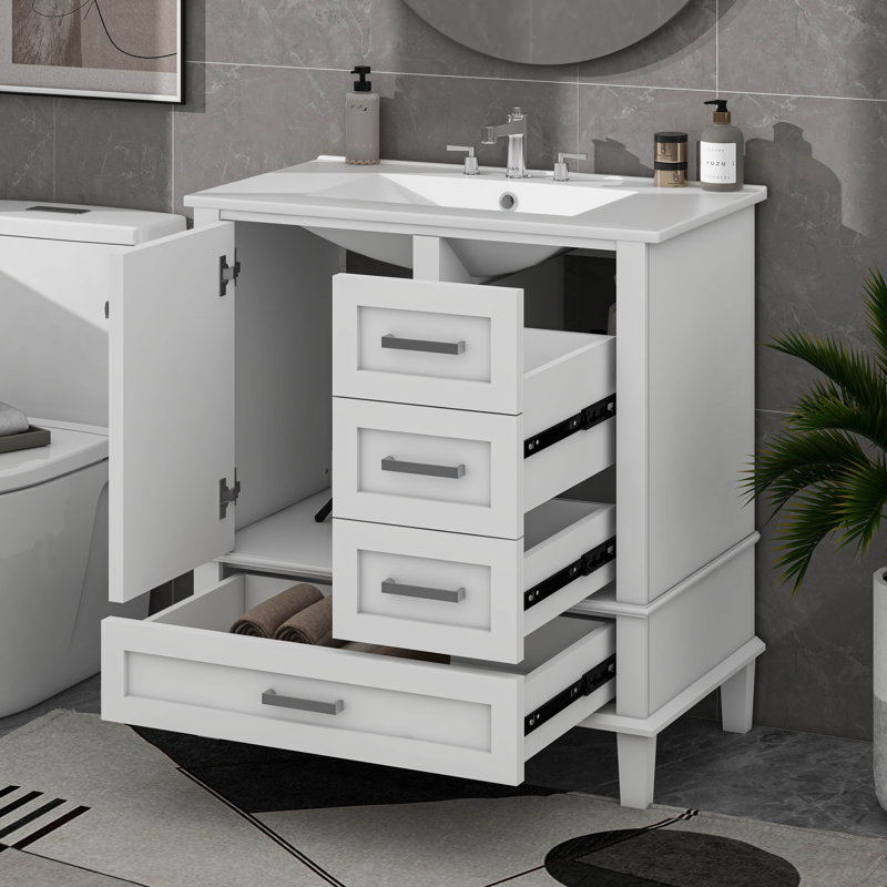 Armoire de salle de bain moderne avec 3 tiroirs, Blanc