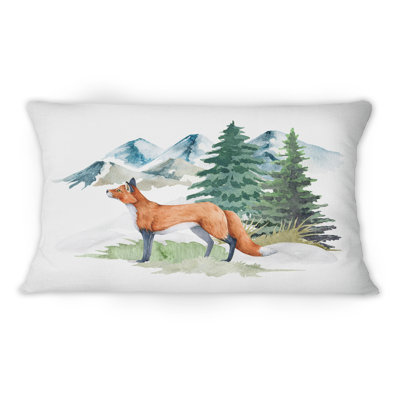 Coussin décoratif à imprimé traditionnel renard roux en forêt d'hiver