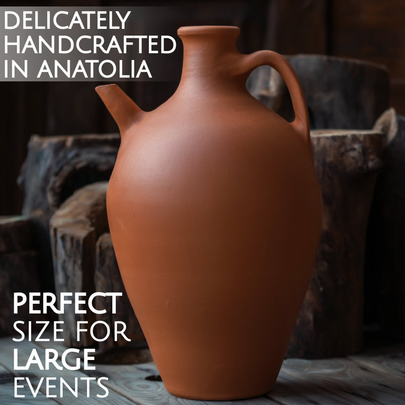 Large Terracotta Clay Pitcher with Spout, 4.8 Quarts