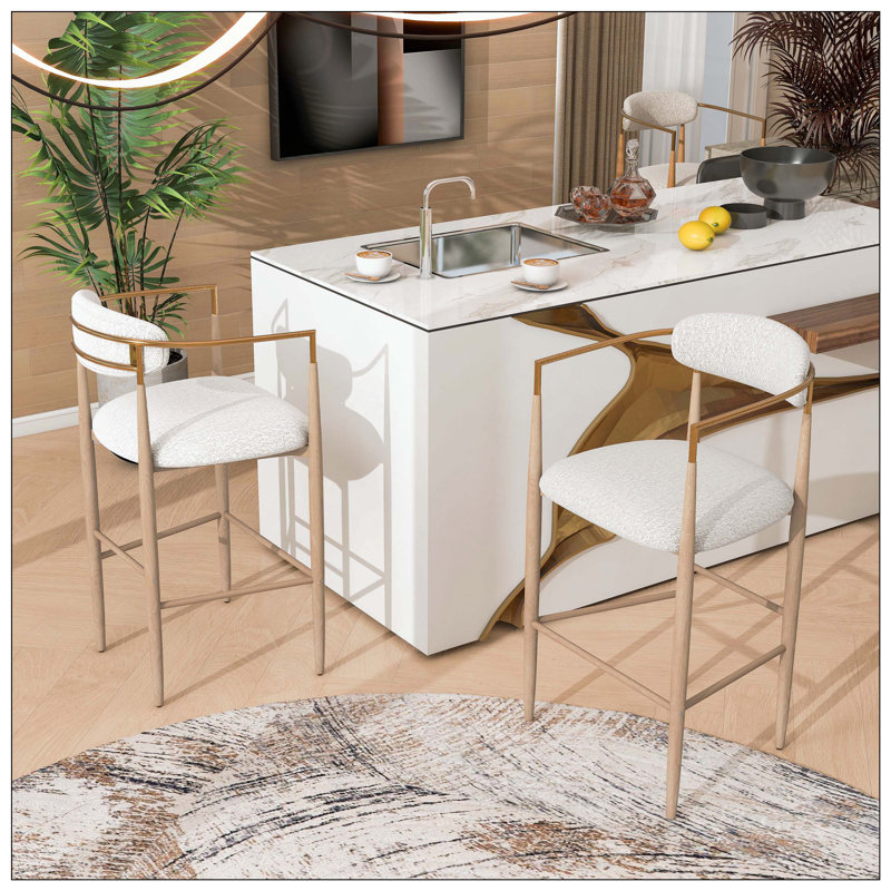 Ensemble de tabourets de bar rembourrés avec dossier et pieds, idéal pour les îlots de cuisine, Blanc, Espresso