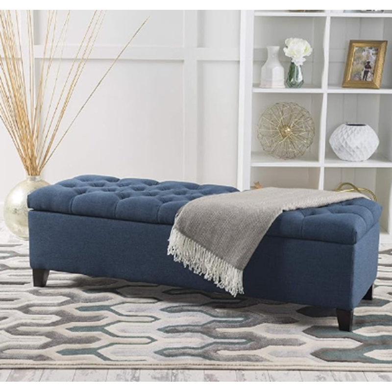 Banc de rangement en tissu Amalfi, Polyester bleu marine, 17" H x 51" W x 17.5" D