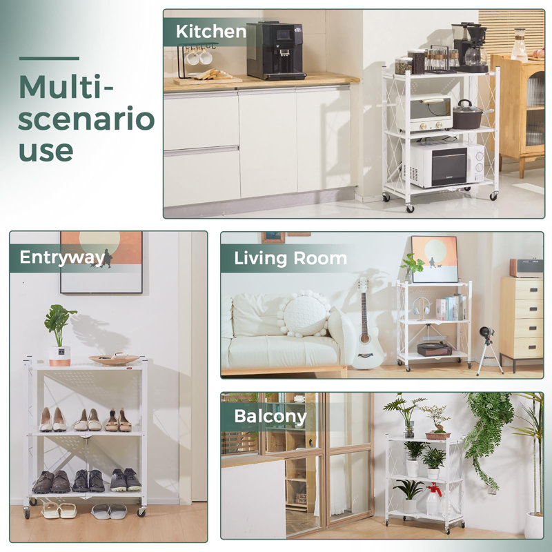 62cm W Metal Shelving Unit with Wheels, White
