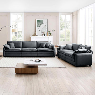 Famille de style rétro en velours côtelé gris avec coussins amovibles et double couche pour 5 sièges plats en velours côtelé, comprenant un salon en tissu doux facile à assembler
