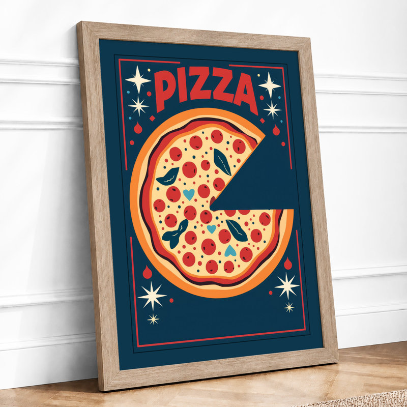 Pizza Under Stars Retro - Framed Print, A3 - 42.0 x 29.7 cm, Oak