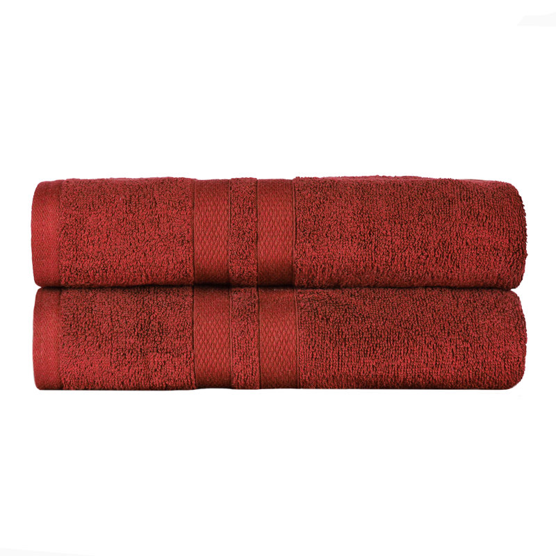 Ultra-Soft Cotton Solid Double Line Dobby Border Medium Weight Quick-Dry Bath Towel, Maroon