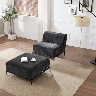 Canapé rembourré en chenille avec repose-pieds