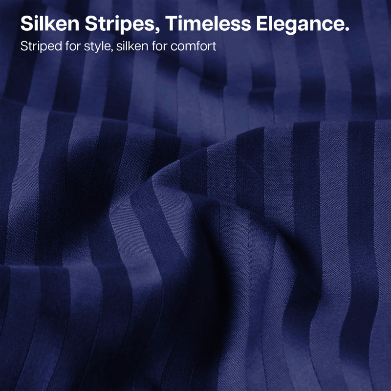 Pack of 2 Silky Soft Satin Striped Microfiber Pillow Covers - Luxury Look, Easy Care, Standard Size, Blue