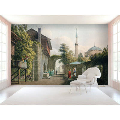 Papier peint amovible art vintage paysage urbain médiéval